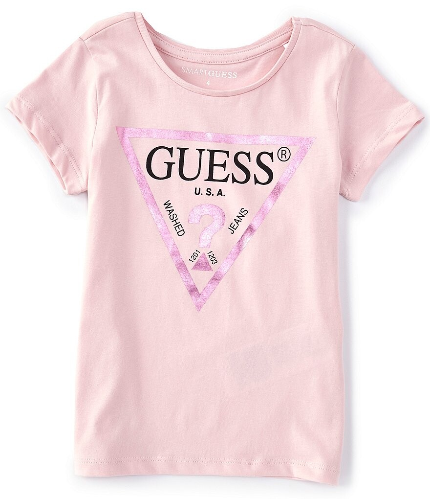 

Футболка Guess Little Girls 2T-7 с короткими рукавами и треугольным принтом, розовый