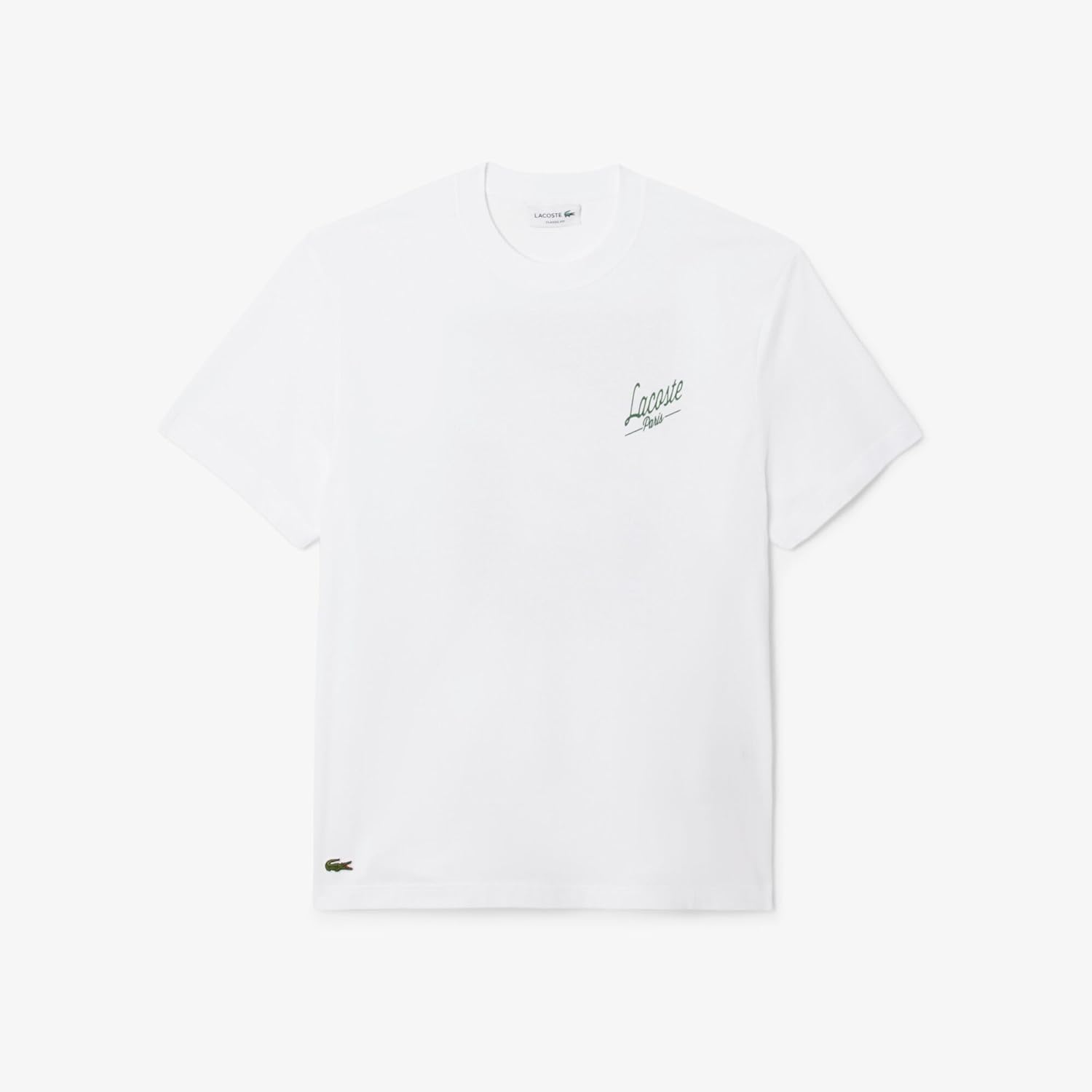 Мужская повседневная (официальная) футболка Lacoste Paris с принтом на спине, белый — фото 4