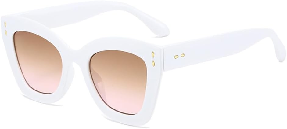 

Солнцезащитные очки «кошачий глаз» для женщин, защита от УФ-излучения UV400, ретро-очки с заклепками, солнцезащитные очки для мужчин с градиентным переходом цвета HDUBFY, White Tea Pink