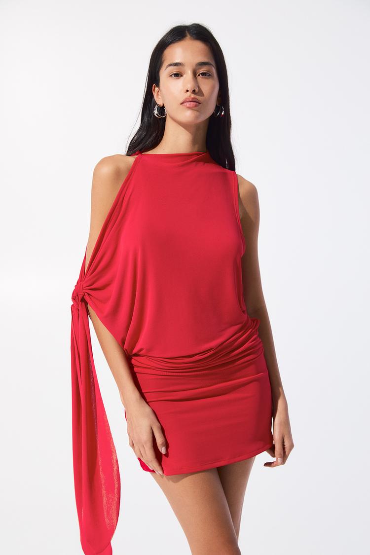 

Короткое платье с узлом Pull And Bear, красный