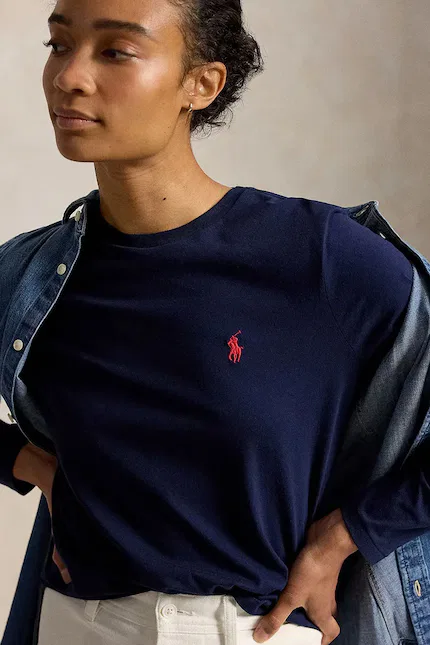 Лонгслив женский хлопковый Polo Ralph Lauren, синий — фото 4
