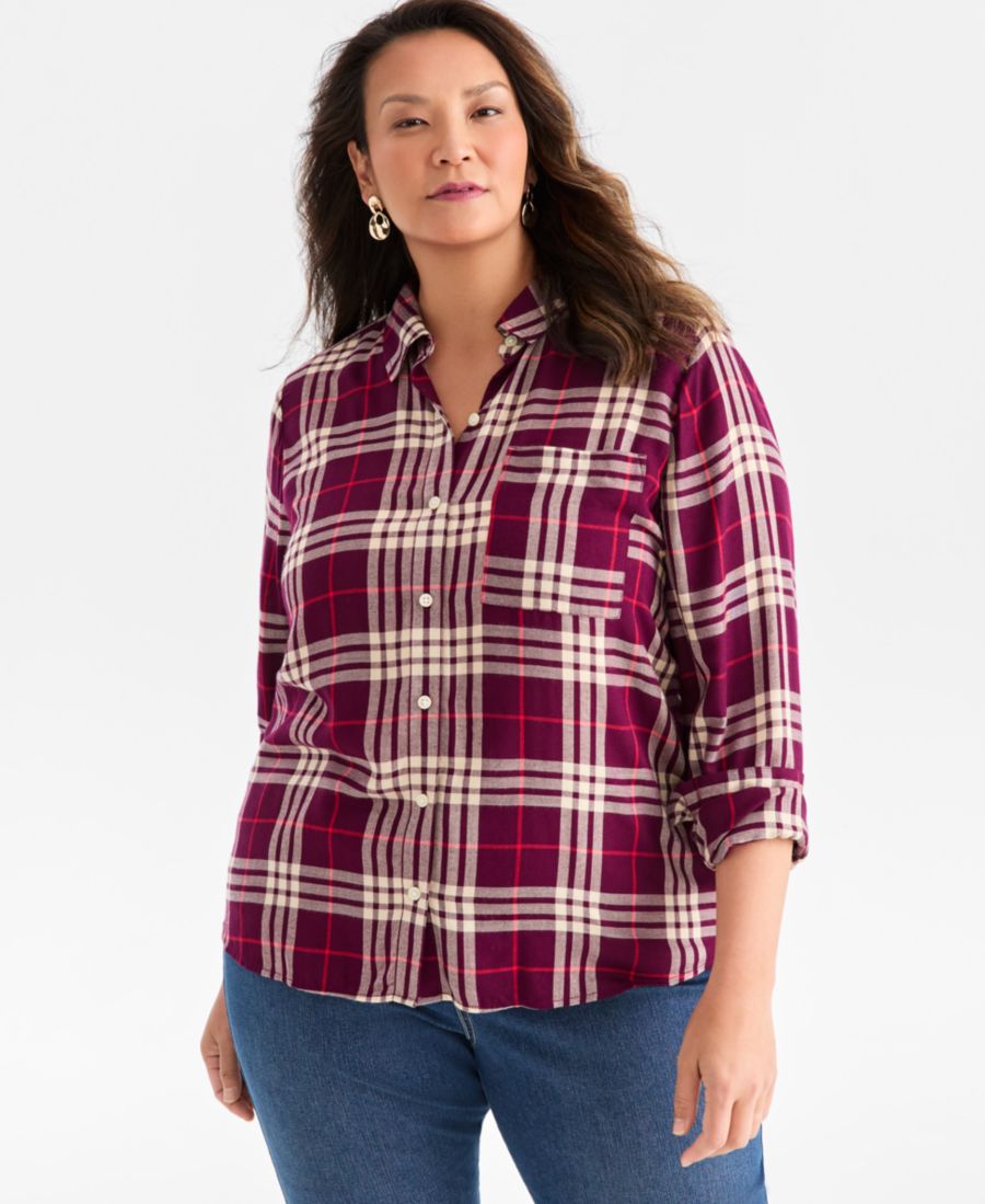 

Рубашка в клетку больших размеров Style & Co, Cranberry