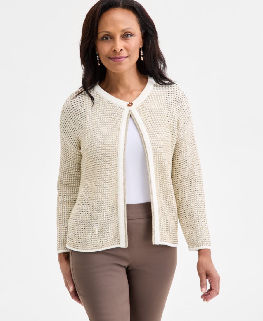 

Укороченный оригинальный кардиган с длинными рукавами и люрексом JM Collection, Cream Gold Combo