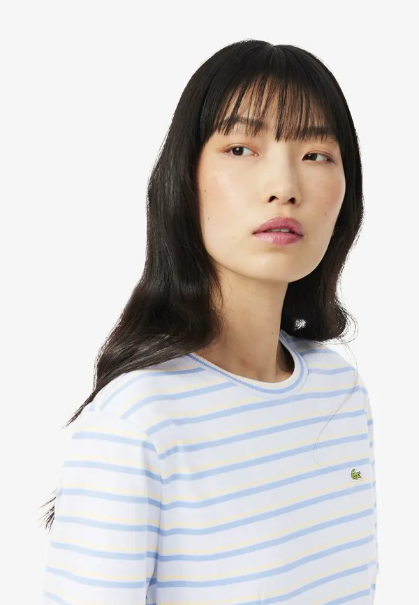 Платье трикотажное Lacoste Bleu Clair Bleu Jaune-Bi, полосатое, короткое — фото 4