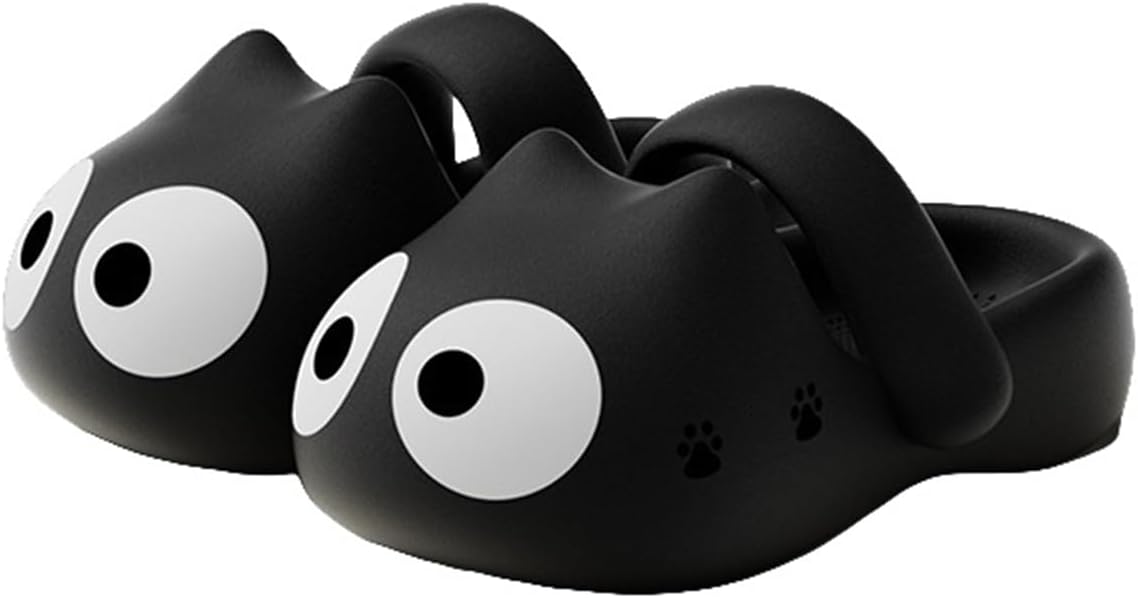 

Тапочки с большими глазами кошки, милые кошачьи тапочки, закрытые летние тапочки для женщин, с толстой подошвой и нескользящей пляжной обувью Generic, черный