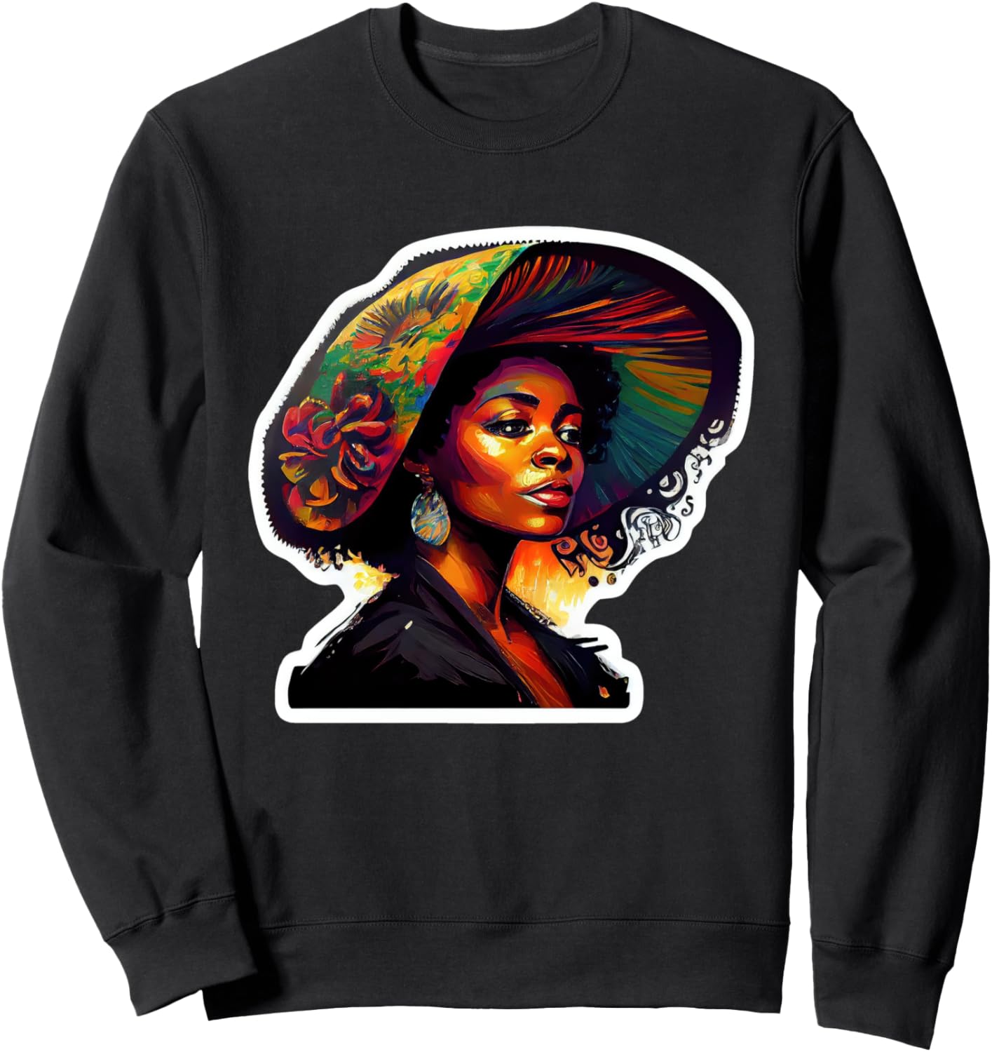 

Яркая афроамериканская толстовка с шапкой Colorful African American Woman In Hat Artwork, черный