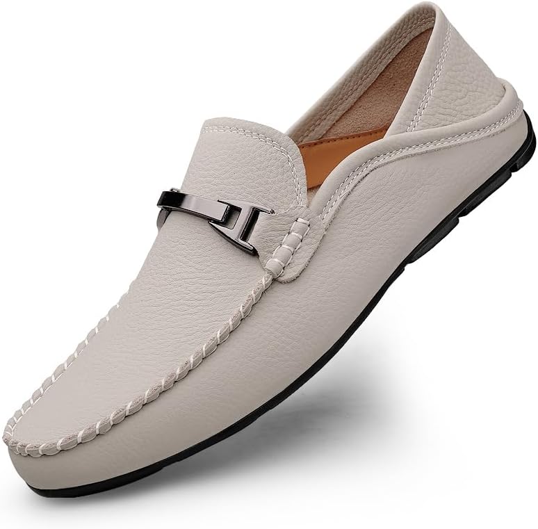 

Мужские стильные кожаные повседневные слипоны из мягкой кожи, удобные лоферы Lhyxu, бежевый