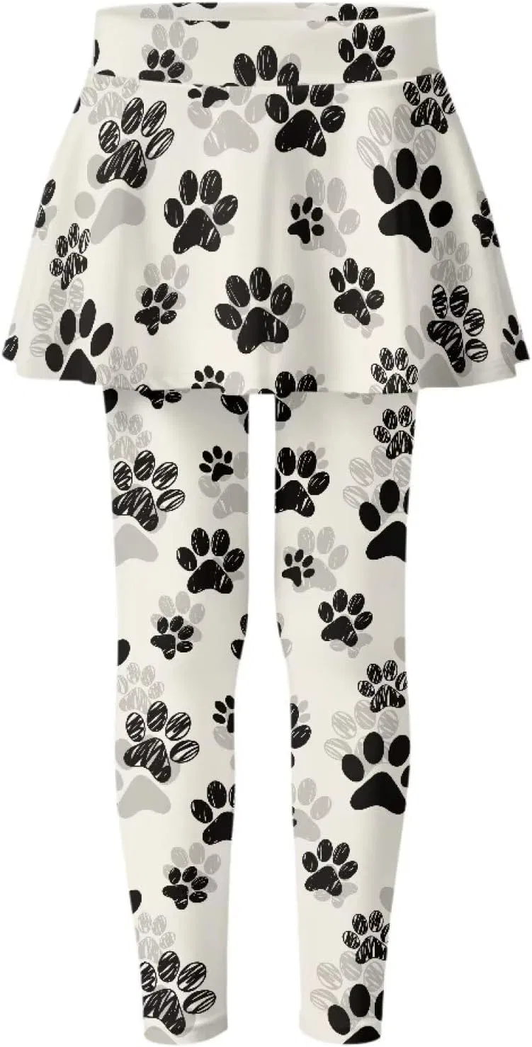 Леггинсы с юбкой для девочек, высокие, с принтом Dog Paw Print, Yatixapu, 5-14 лет