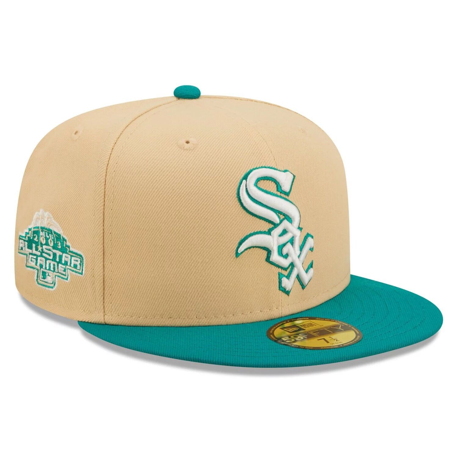 

Мужская приталенная кепка New Era Natural/Teal Chicago White Sox Mango Forest 59FIFTY