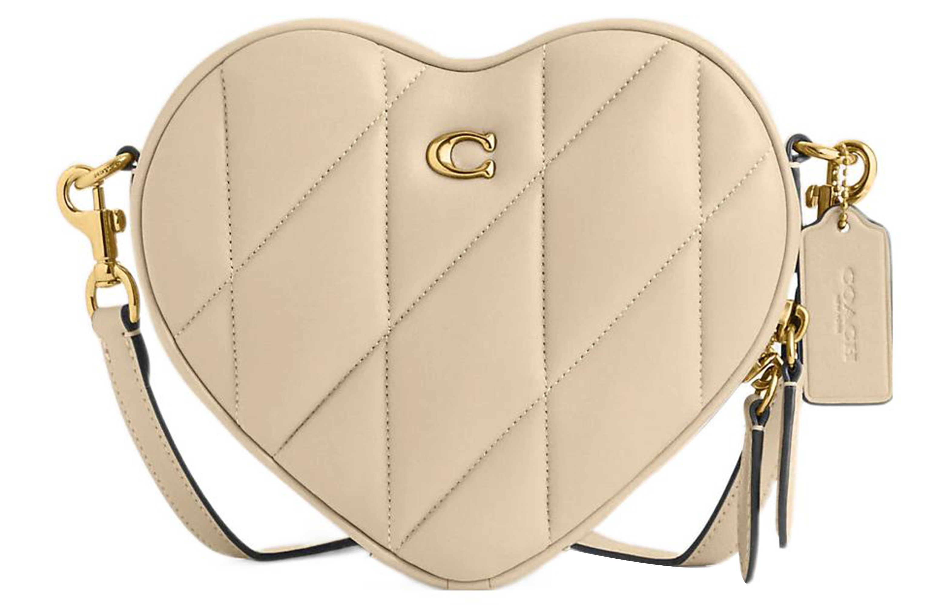 

Сумка через плечо Coach с кожаным стеганым сердцем, бежевая