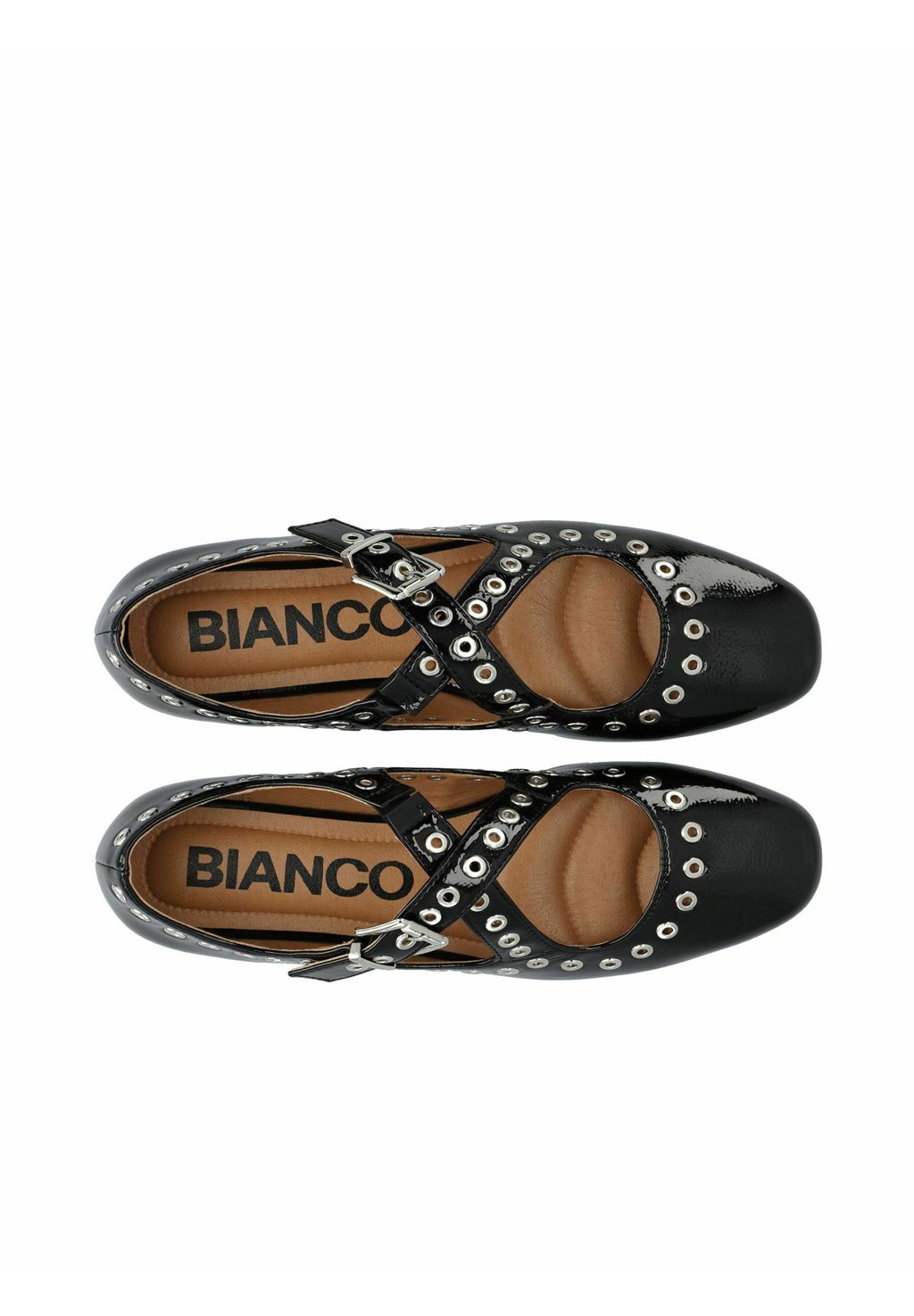 Балетки с ремешком на щиколотке BIALILJA CROSS MARY JANE STUDDED Bianco, черный — фото 3