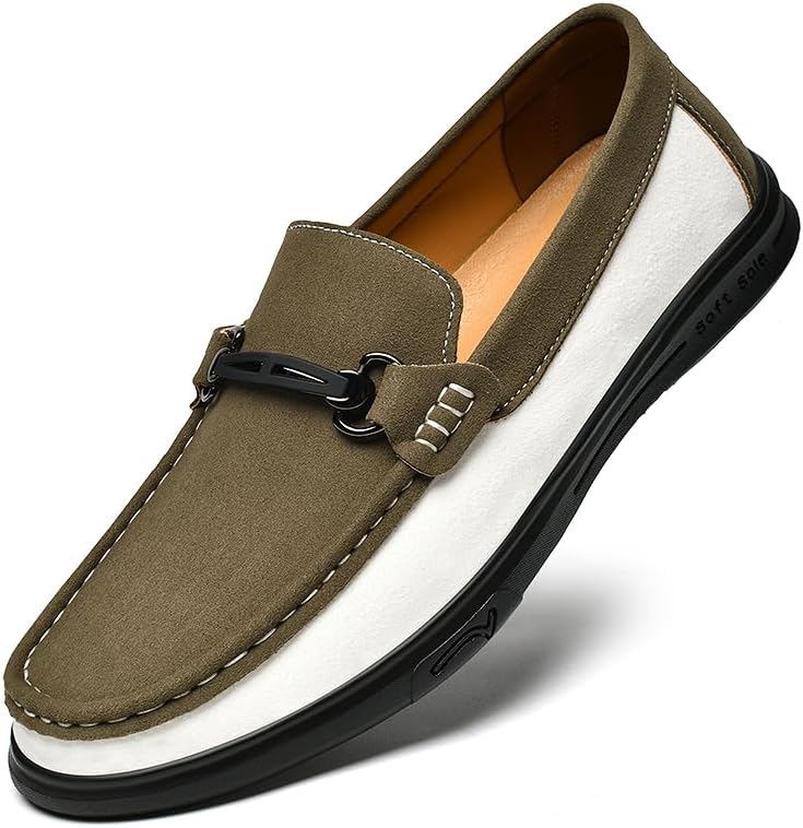

Мужские замшевые слипоны-лоферы с металлической пряжкой, стильный круглый носок, дышащие, с нескользящей плоской подошвой, мокасины, удобные деловые, свадебные, пенни-туфли Lhyxu, коричневый