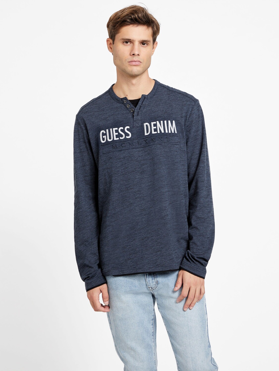 

Футболка Henley с логотипом Degar Guess Factory, цвет Officer Blue Mulit
