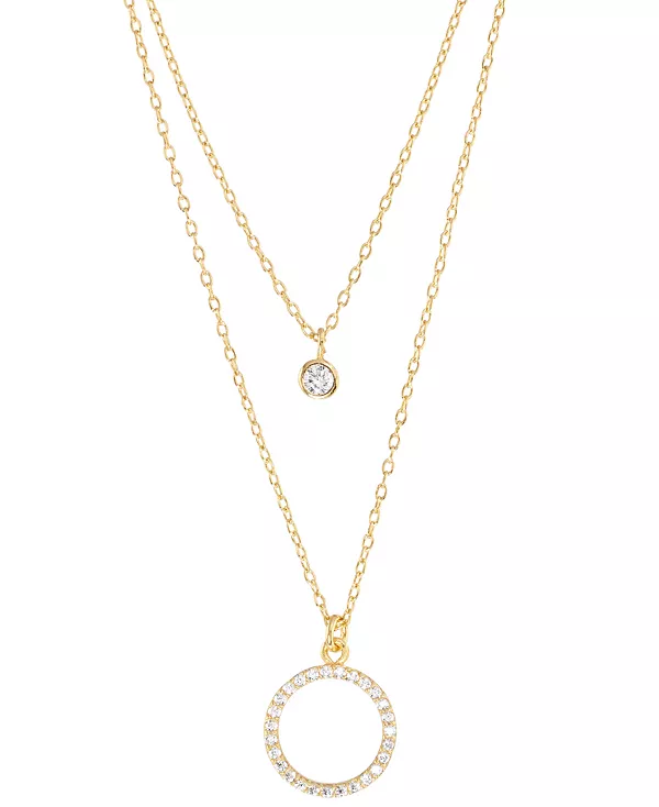 

Двухрядное ожерелье с подвесками из кубического циркония из стерлингового серебра или 14-каратного золота поверх стерлингового серебра, 18 дюймов + 2 дюйма Macy'S, gold