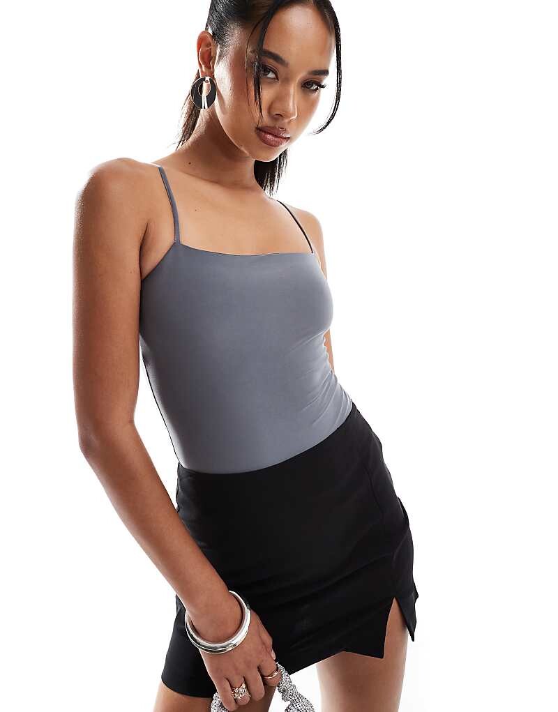 

ASOS DESIGN – Двухслойное облегающее серое боди на бретелях