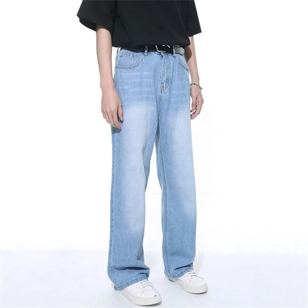 Джинсы прямые широкие, Men's Jeans Straight Wide Leg Pants Fashion Vintage Trousers Fashion, 1144 — фото 3