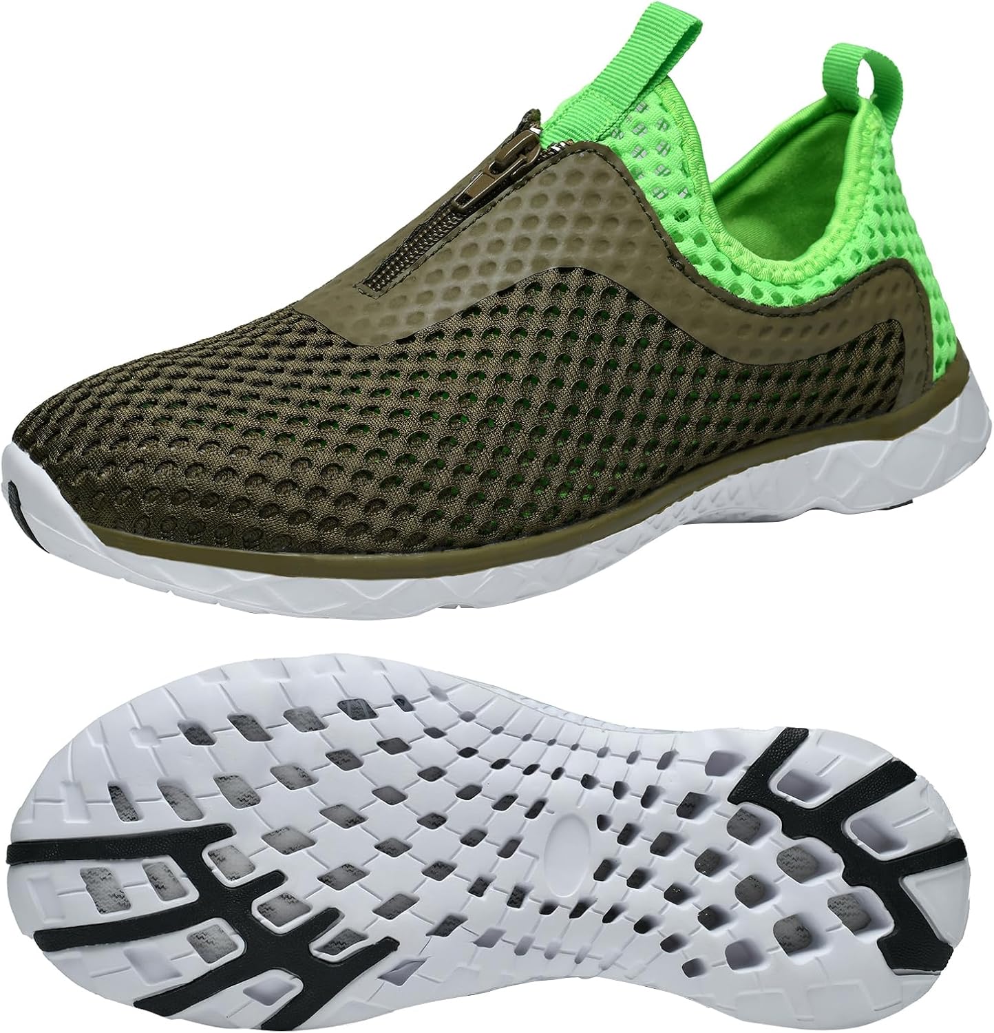 

Мужские водные кроссовки с быстрой сушкой, слив за 3 секунды и для плавания, походов, йоги Zhuanglin, зеленый/коричневый