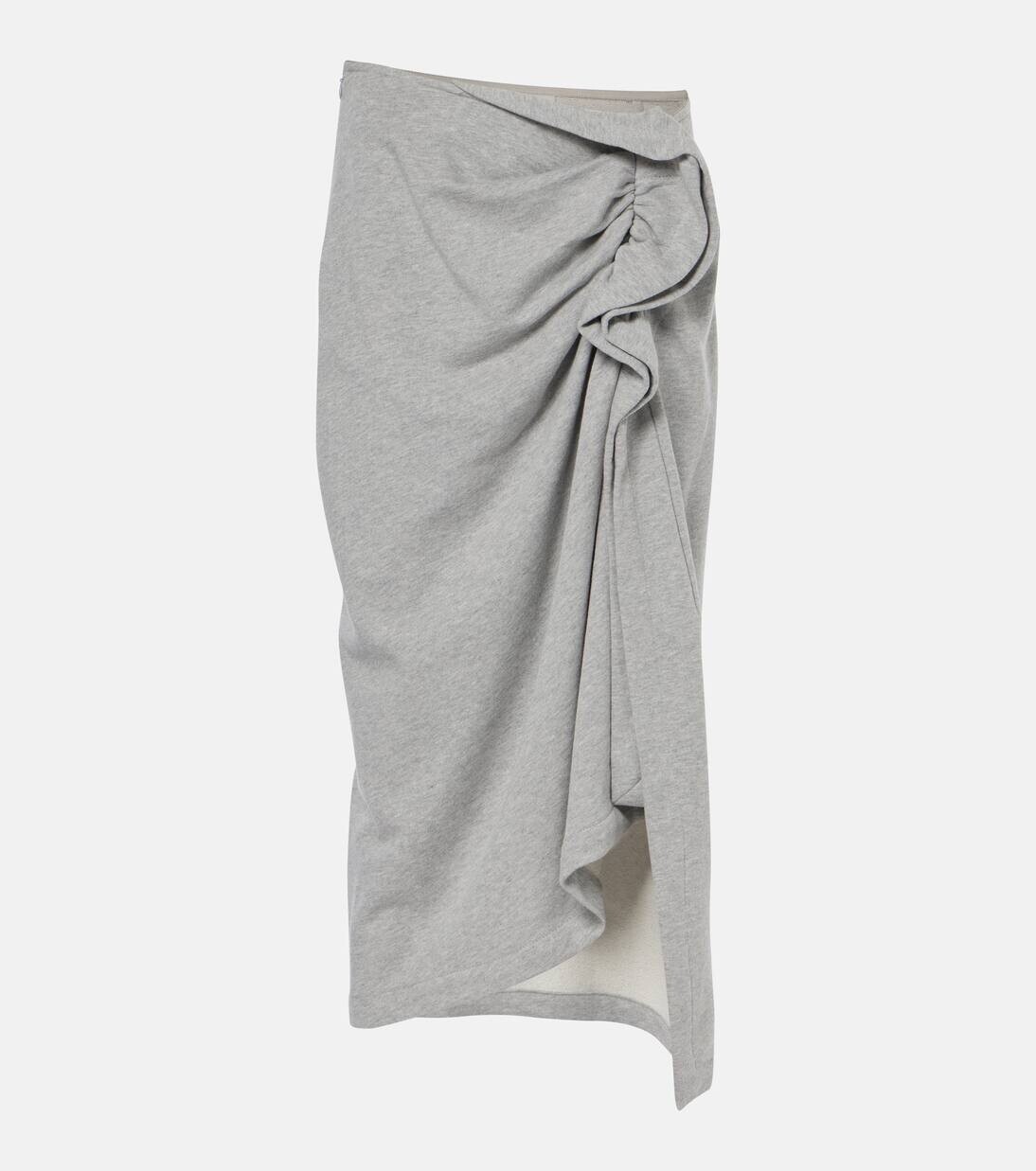 

Юбка миди из хлопкового джерси со сборками Dries Van Noten, серый меланж