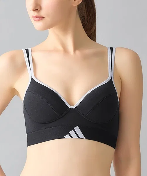 Спортивный бюстгальтер adidas с молд-чашкой, без косточек, серый меланж — фото 3