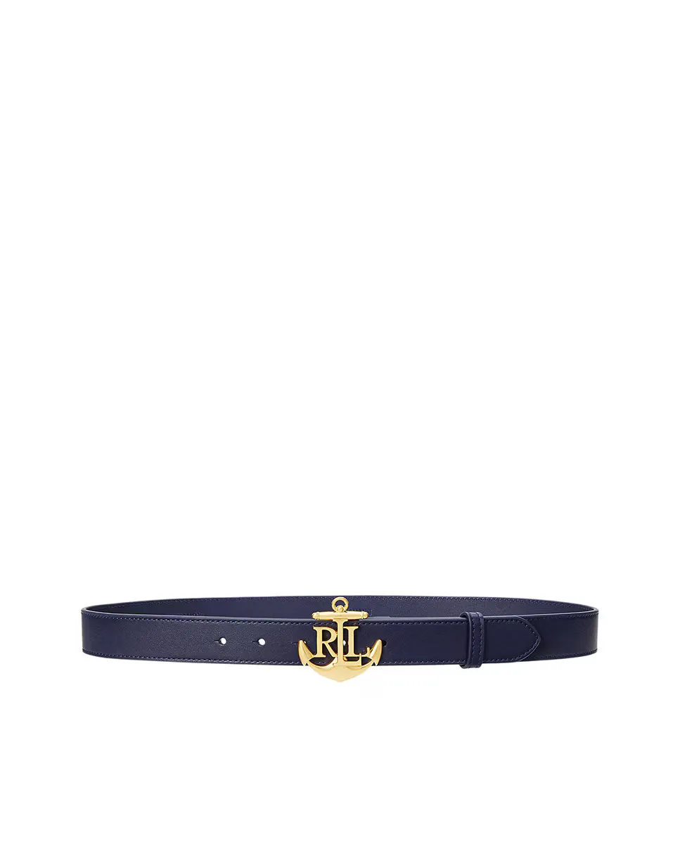 

Женский кожаный ремень с золотой пряжкой Lauren Ralph Lauren, тёмно-синий