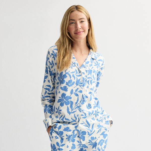 

Женская пижамная рубашка oversize с V-образным вырезом Sonoma Goods For Life, цвет blue flower