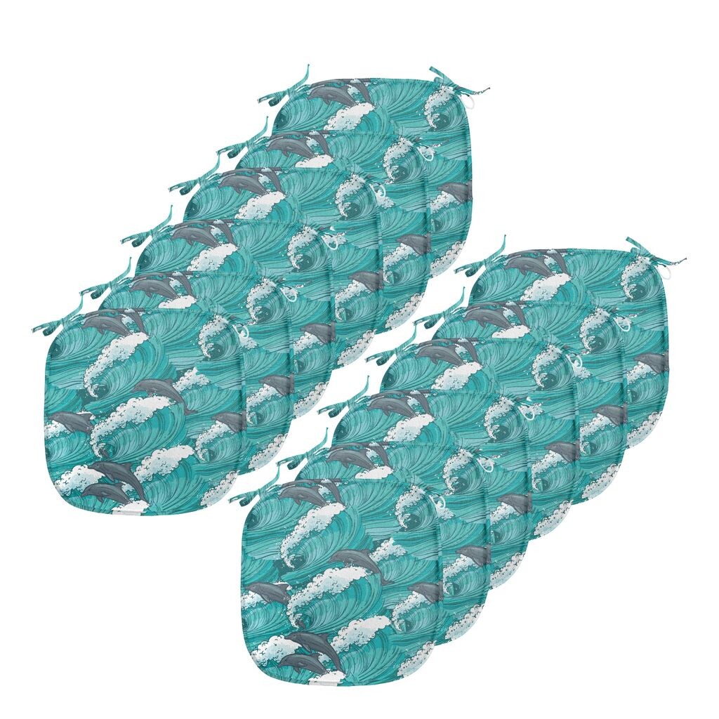 

Подушки ABAKUHAUS Sea Creatures для обеденных стульев, дельфины для серфинга, декоративная водонепроницаемая подушка с ремнями для кухонных сидений, 40 см x 40 см — упаковка из 12 шт., темно-серый, бирюзово-белый, зеленый