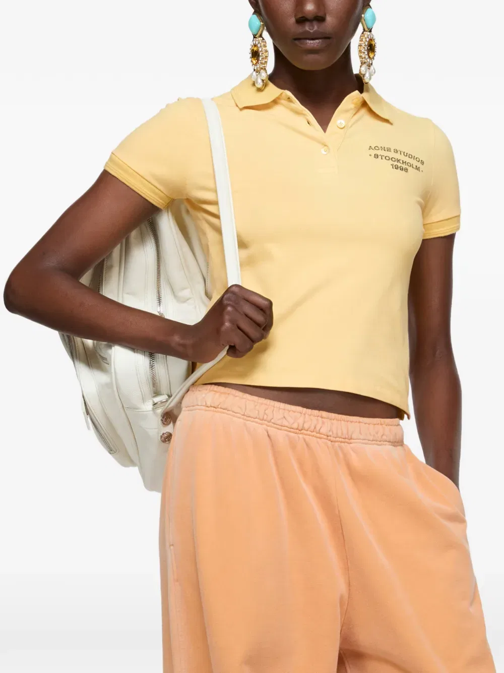 Поло с логотипом на пуговицах Acne Studios, желтый — фото 4