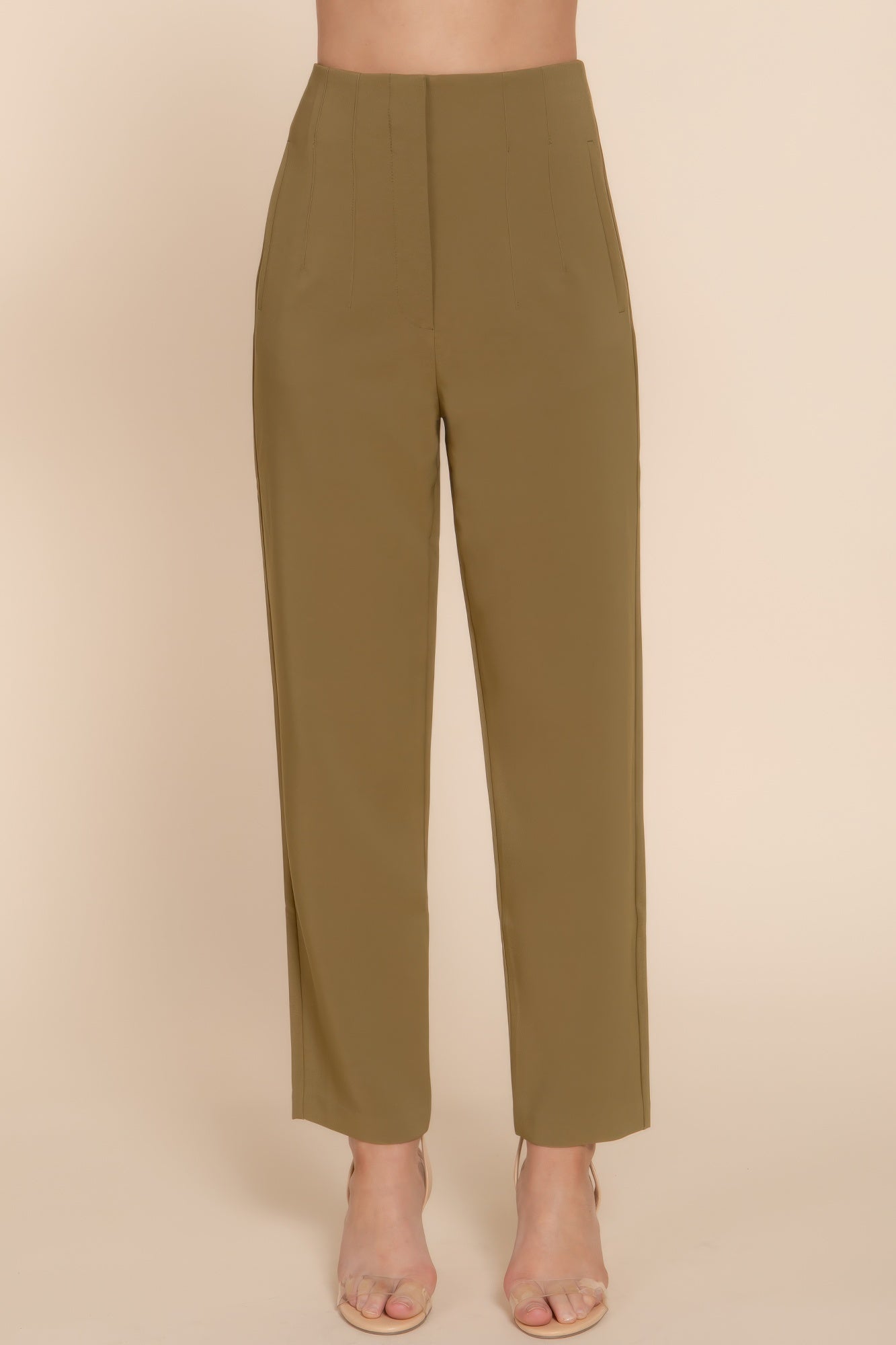 

Длинные брюки FASHNZFAB с защипами и высокой талией, цвет green olive