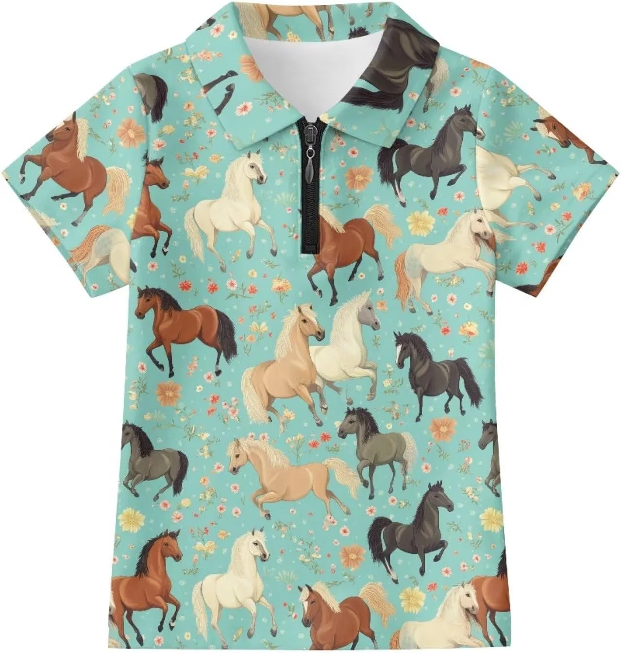 Детская футболка поло для гольфа Frymappies, Horse Floral — фото 4
