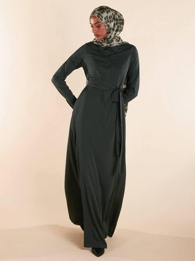 

Макси-платье с саржевым воротником-рубашкой Aab, темно-зеленый