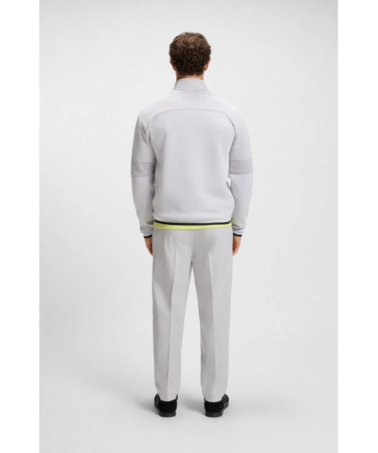 Свитшот с четверть-молнией BOSS Relaxed Fit, стёганый жаккард, белый — фото 3