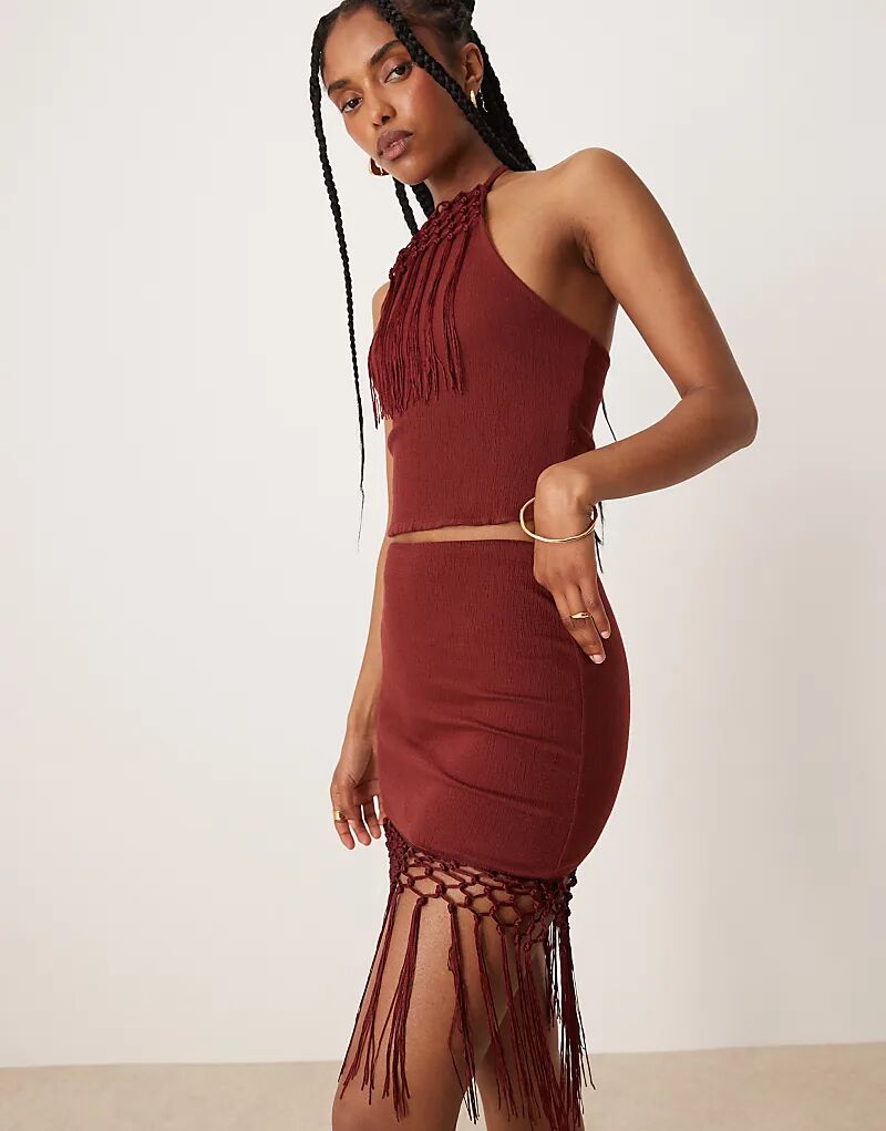

Мини-юбка с бахромой по низу от ASOS DESIGN цвета ржавчины