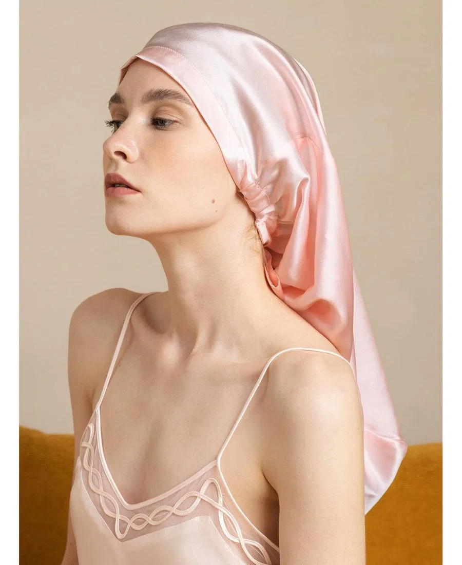 Элегантный длинный чепчик из чистого шелка Silksilky, розовый