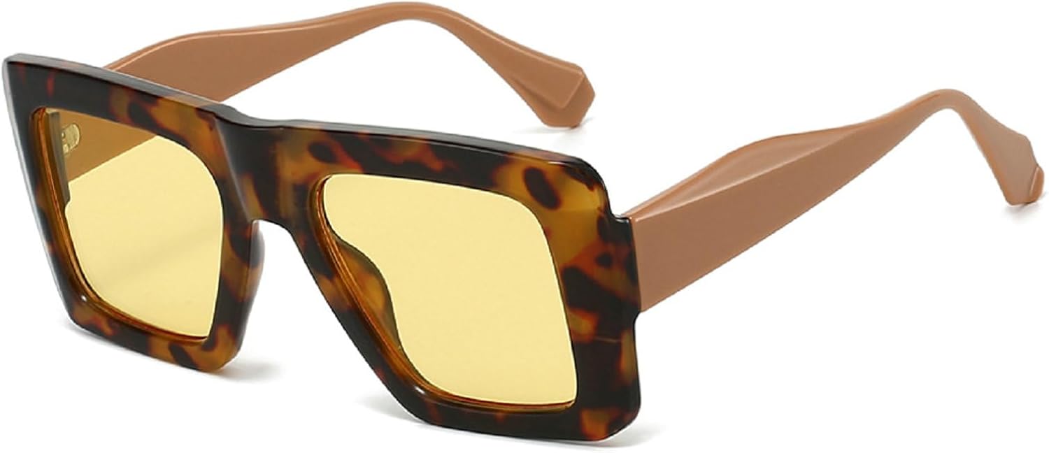 

Крупные квадратные солнцезащитные очки для женщин и мужчин в стиле ретро 70-х годов, очки-пилот, модные солнцезащитные очки с защитой от УФ-излучения mincl, Leopard Yellow