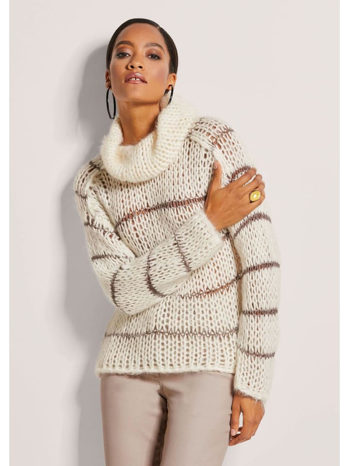 

MADELEINE Вязаный свитер крупной вязки с высоким воротником, цвет кремовый/капучино