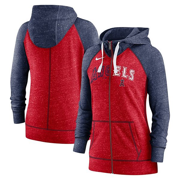 Женский худи с полной молнией raglan slub в стиле vintage с логотипом los angeles angels в цветах heathered red/heathered navy Nike — фото 2