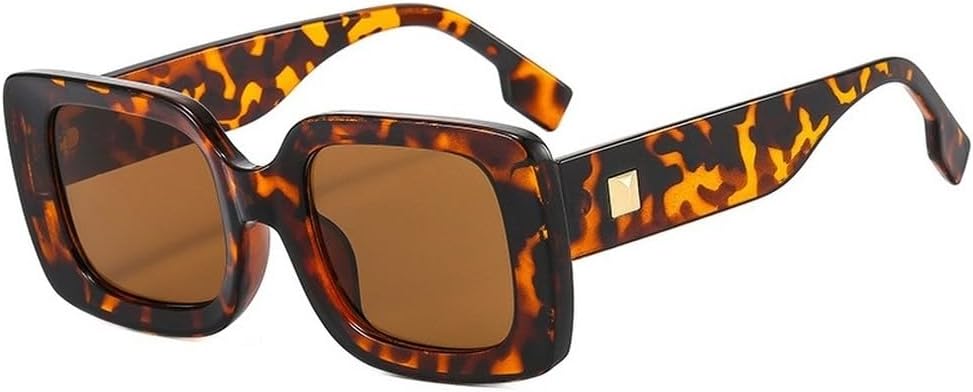 

Модные квадратные солнцезащитные очки для женщин с защитой от УФ-излучения UV400, ретро-стиль с заклепками, трендовые солнцезащитные очки для мужчин SKFGNX, Leopard Tea