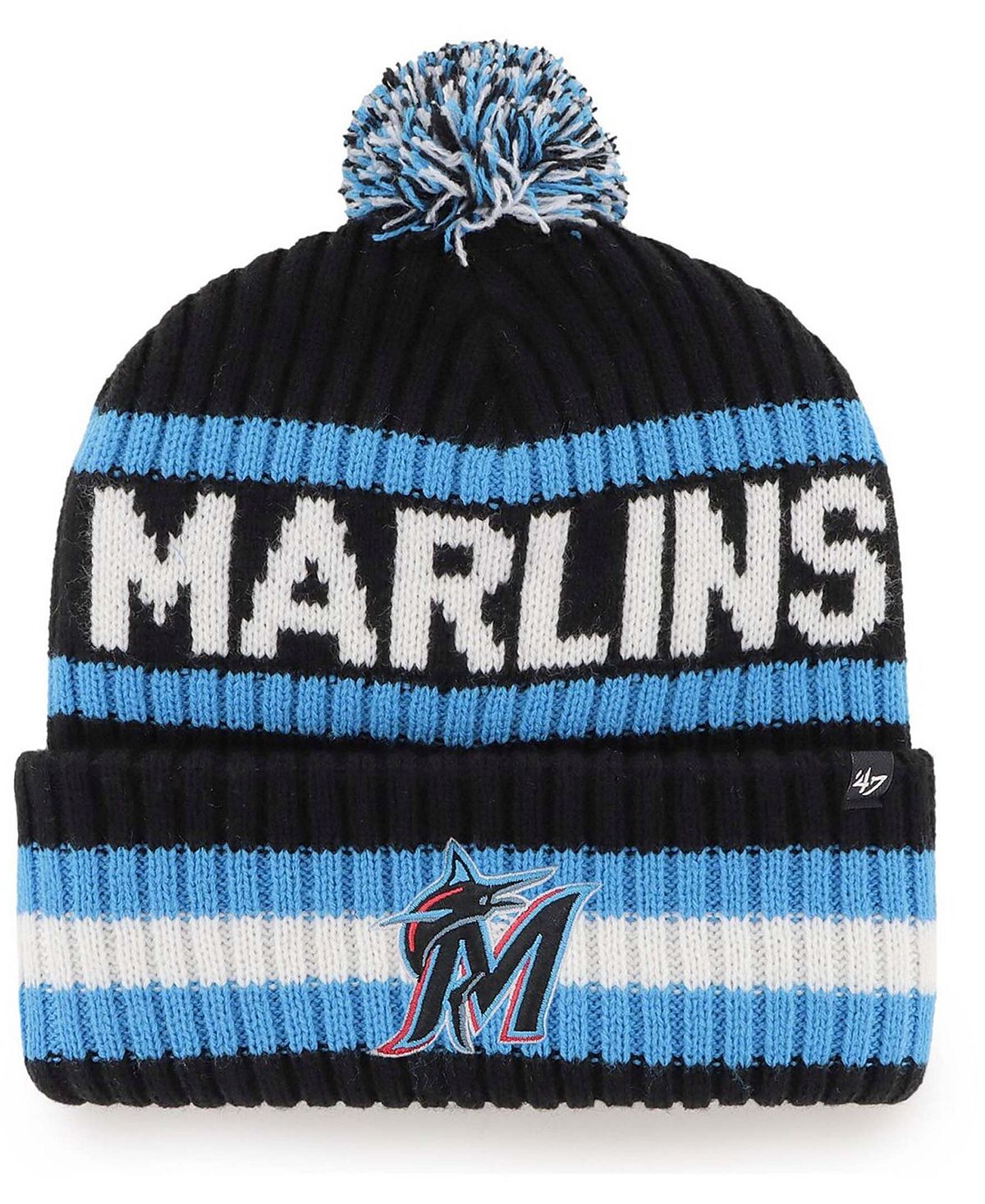 

Мужская черная вязаная шапка Miami Marlins Bering с манжетами и помпоном '47 Brand