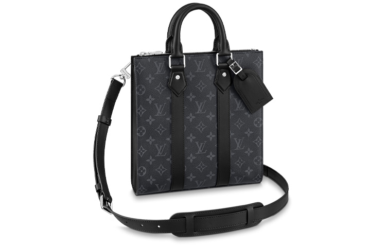 

LOUIS VUITTON Сумка через плечо Sac Plat из покрытого холста с кожаной отделкой, мужская, черная