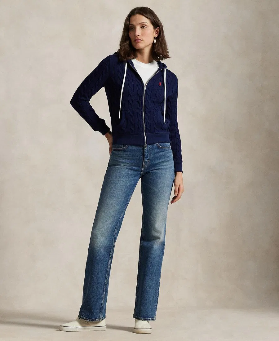 Женская хлопковая толстовка крупной вязки на молнии Polo Ralph Lauren, Newport Navy — фото 3