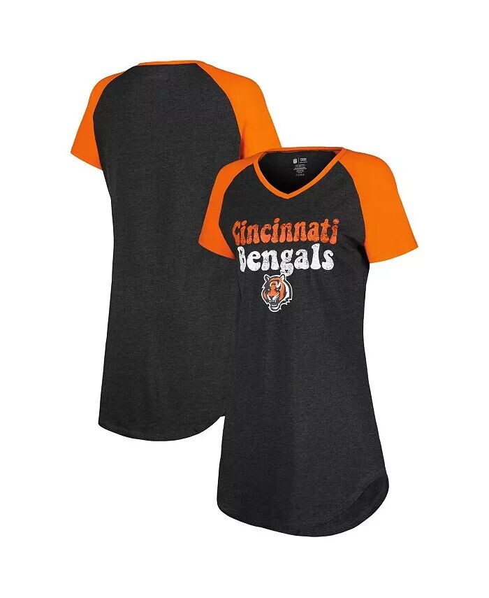 

Женская черная, оранжевая состаренная ночная рубашка Cincinnati Bengals с V-образным вырезом и реглан Concepts Sport