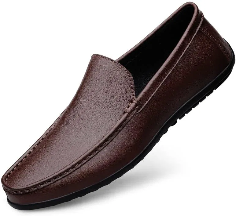 Лоферы кожаные Mens Loafers Round Toe Solid Color, коричневый PUGHGAETZF