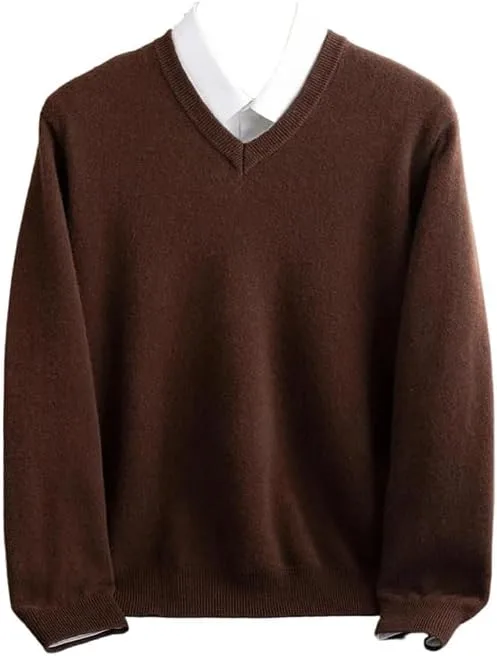 

Мужской свитер из мериносовой шерсти с V-образным вырезом и длинными рукавами