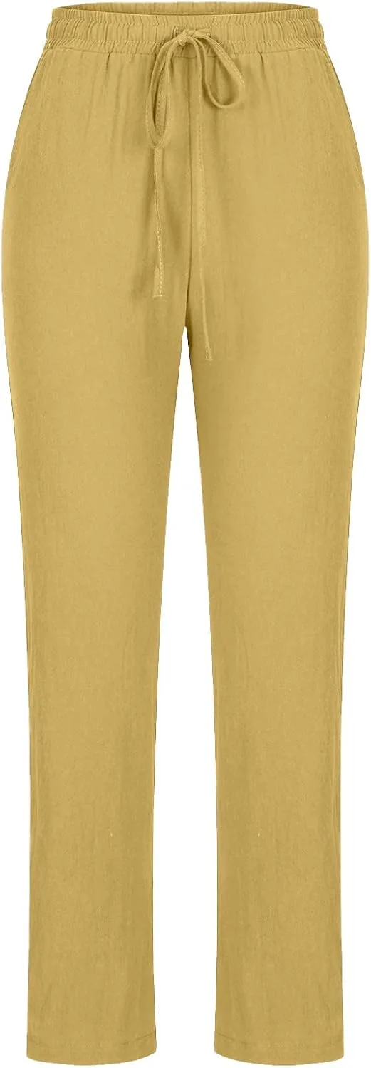 Женские мешковатые льняные брюки Casual Straight Leg с эластичным поясом и шнурком — фото 2