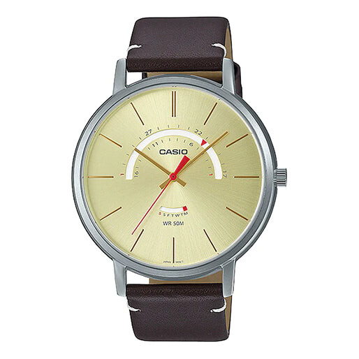 

Часы Men's CASIO Dress Series waterproof quartz Watch Color 43mm Brown Strap Mens Gold Analog, желтый