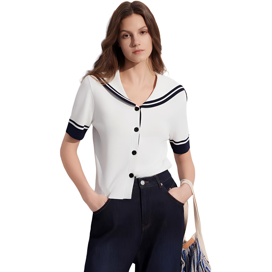 

ELLE Кардиган женский бело-синий с воротником