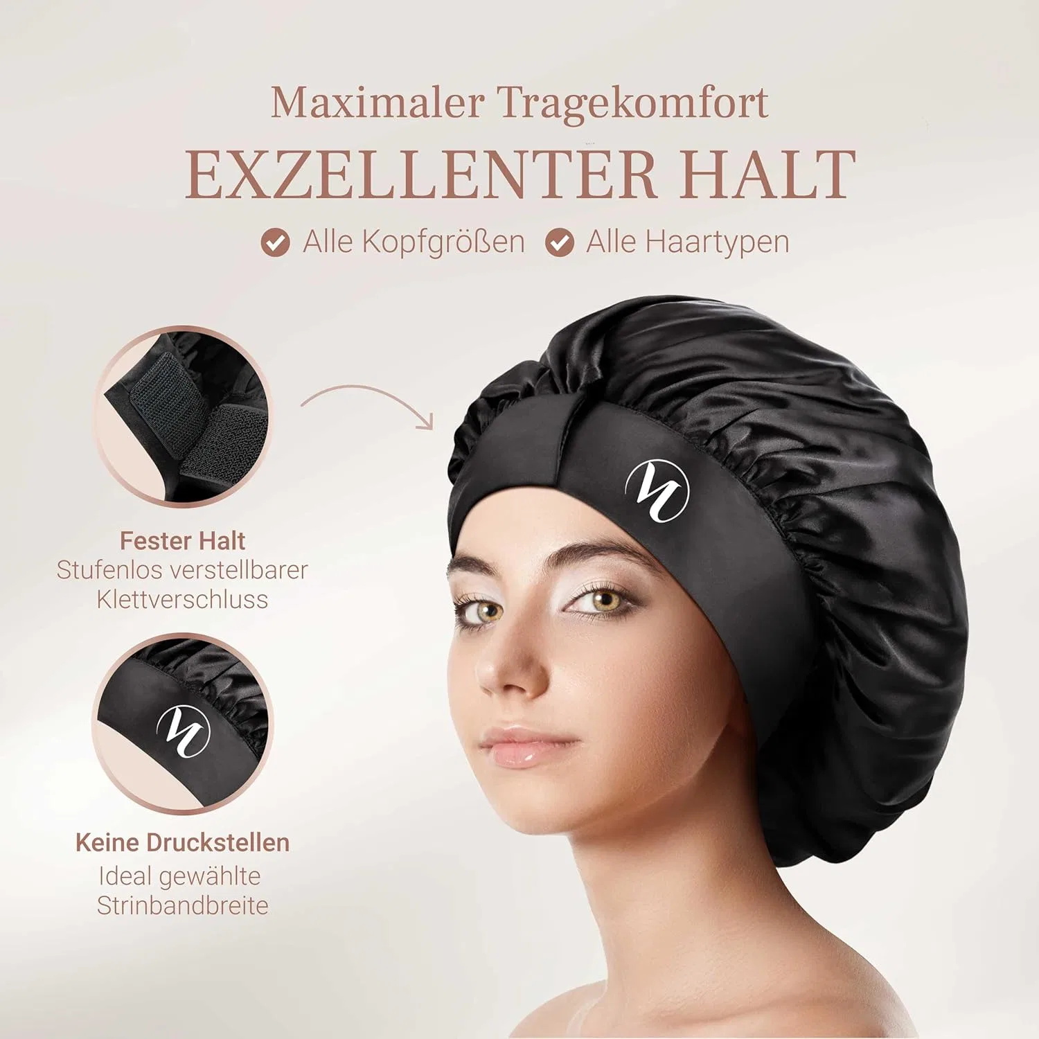 Шелковая шапочка для сна Hair Wonder, 100% сертифицированный шелк Schoela, Black — фото 3