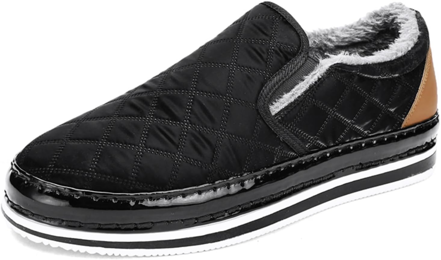 

Мужские зимние утепленные мокасины, с утолщенной флисовой подкладкой, стеганый верх, контрастные вставки, нескользящая резиновая подошва, комфортная стелька для повседневной носки в холодную погоду Khwfjas, черный