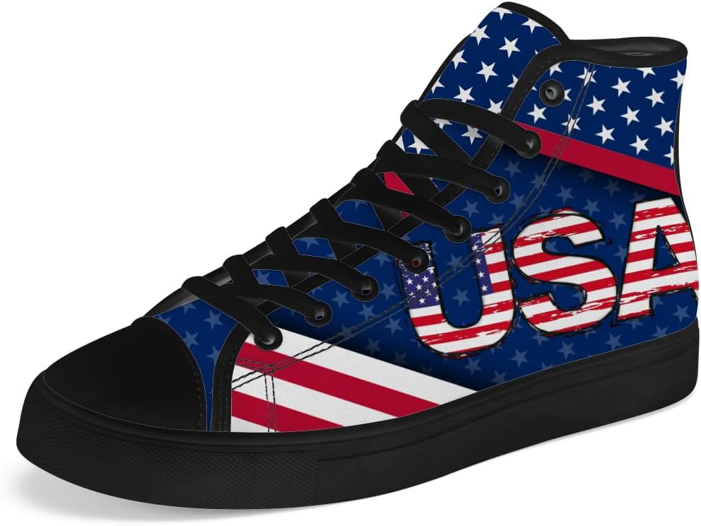 

Мужские и женские высокие кеды chebing с американским флагом на канве, высокие кроссовки для 4 июля, повседневные шнуровки, синий