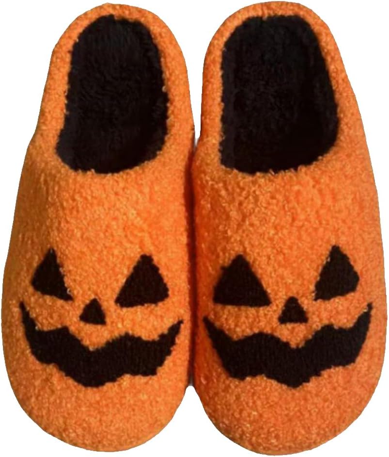 

Тапочки BEHEGTYE на Хэллоуин для женщин и мужчин, пушистые теплые осенне-зимние милые тапочки с тыквой, черепом и привидением, удобные домашние тапочки-слипы для дома и улицы, оранжевый
